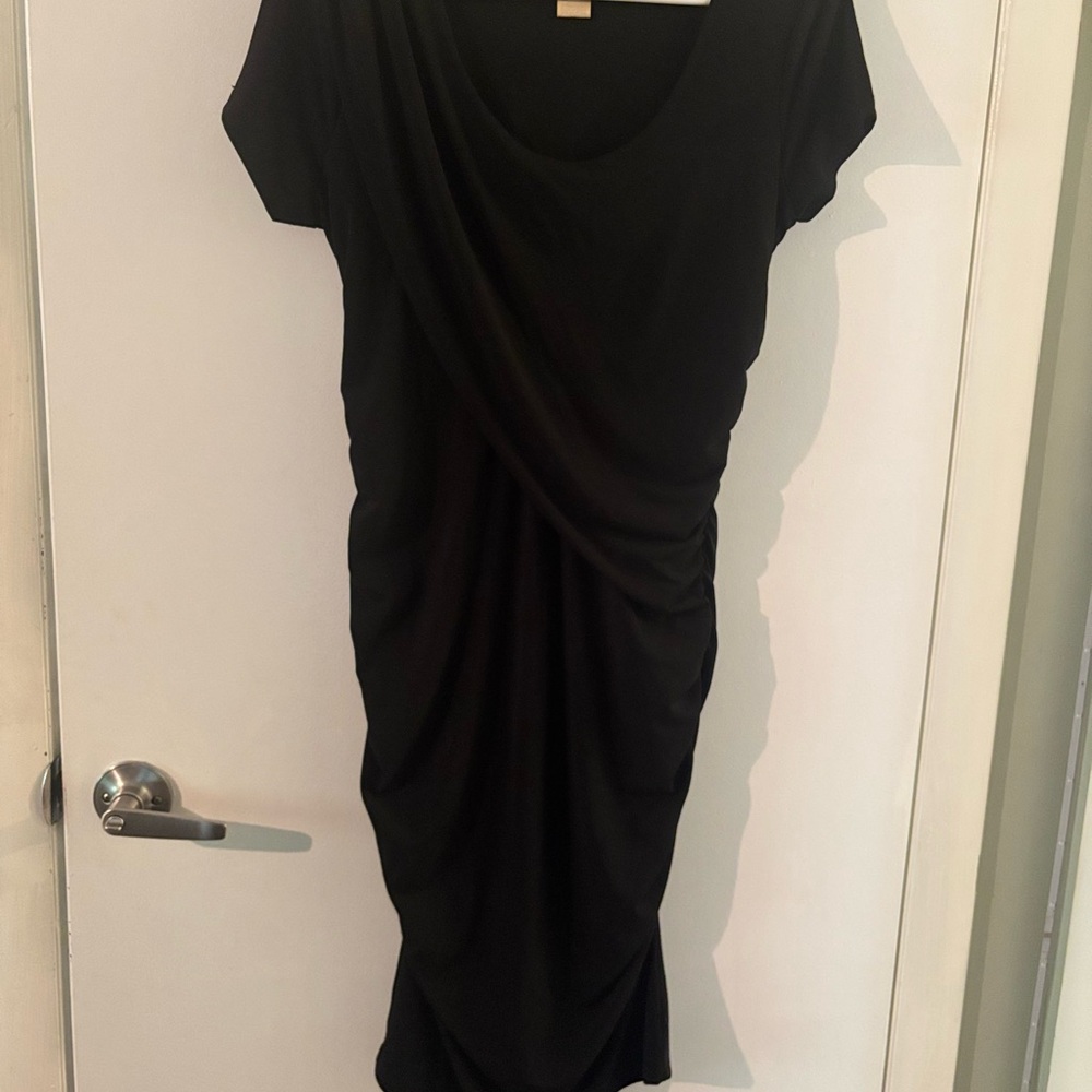 Miss Tina Classic Black Ruched Midi Dress